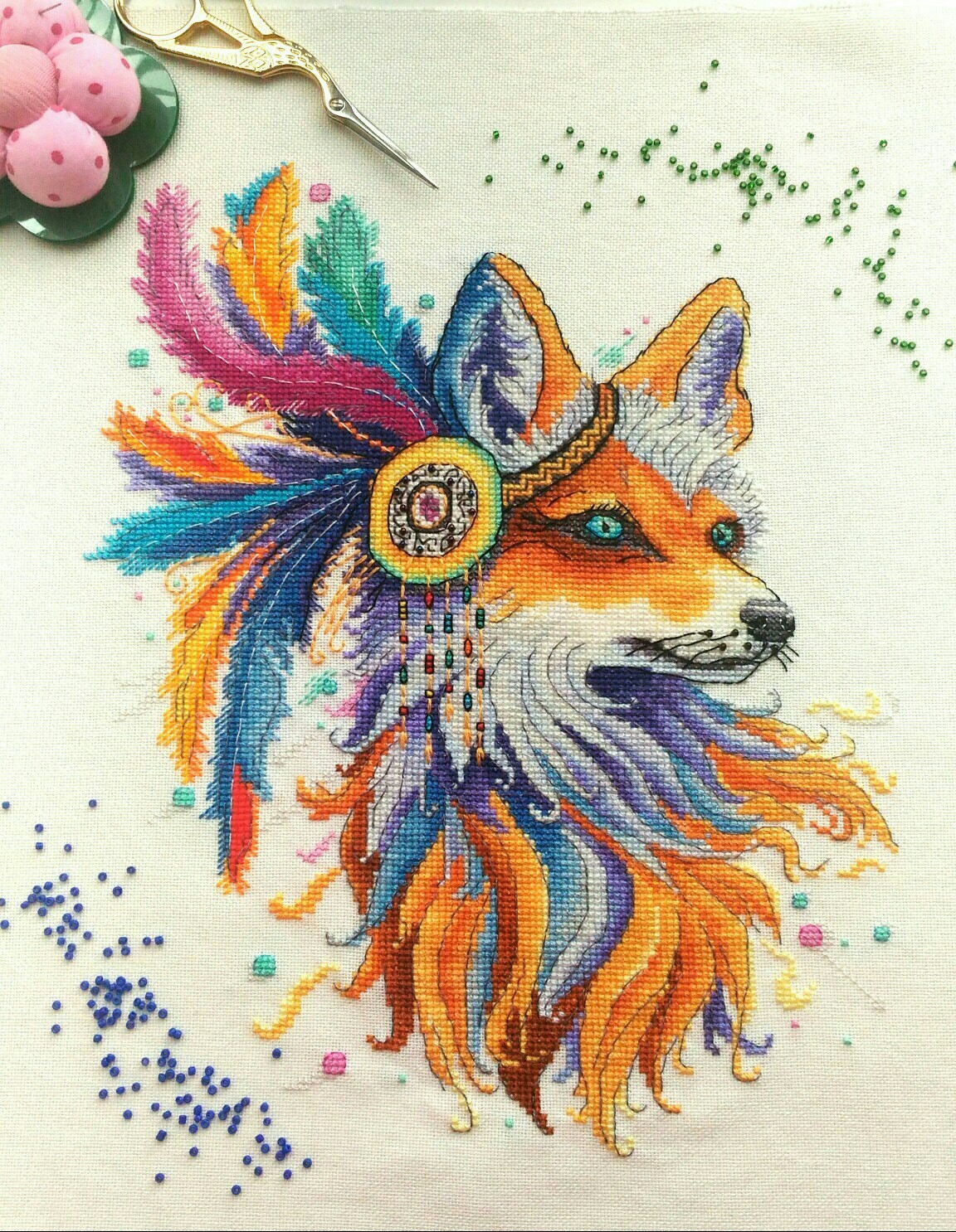 CrossStitch: Fire Fox - My, Cross-stitch, Embroidery, With your own hands, Needlework