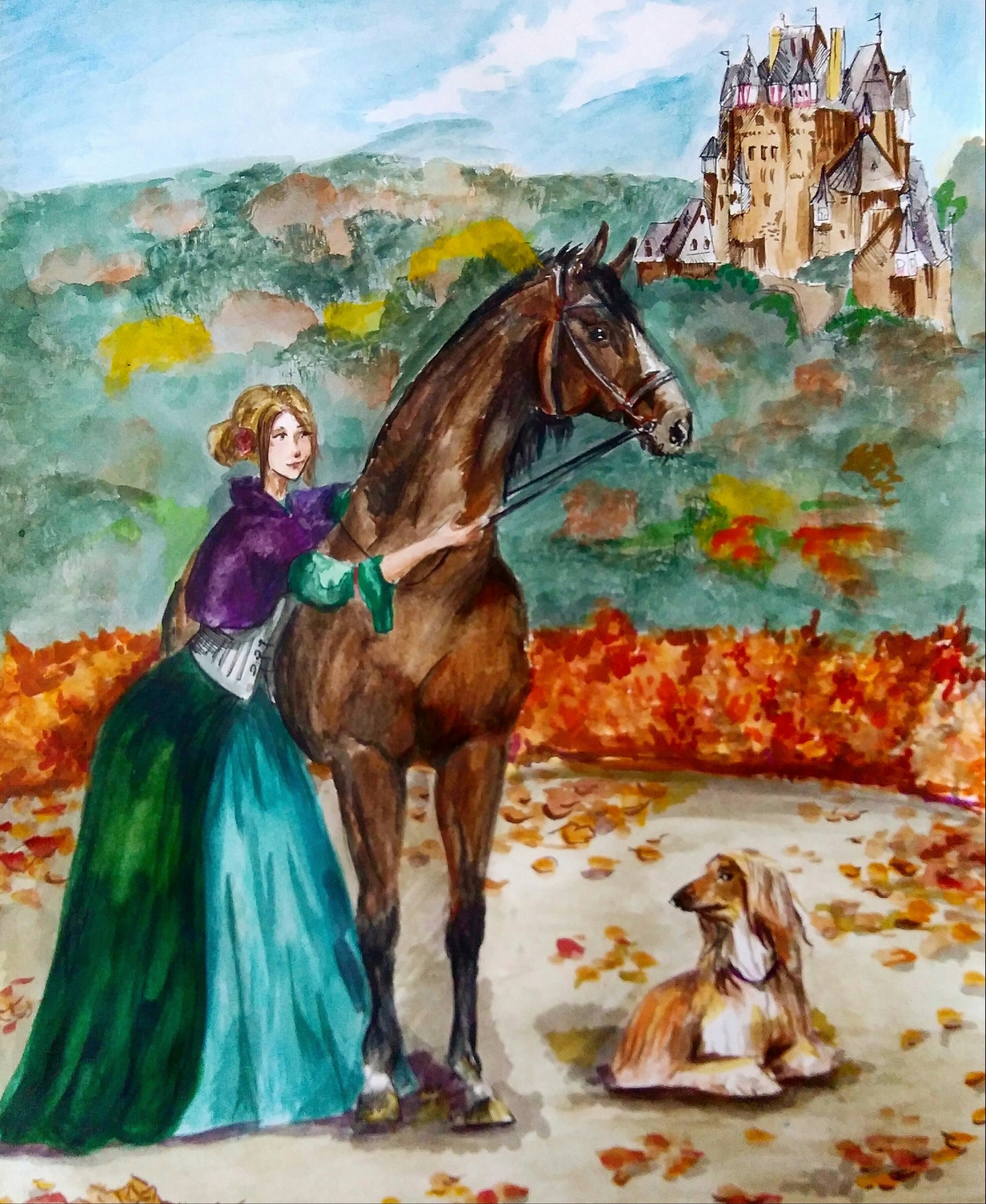 Ladies and horses - My, Drawing, Girls, Horses, Watercolor, Marker, Longpost