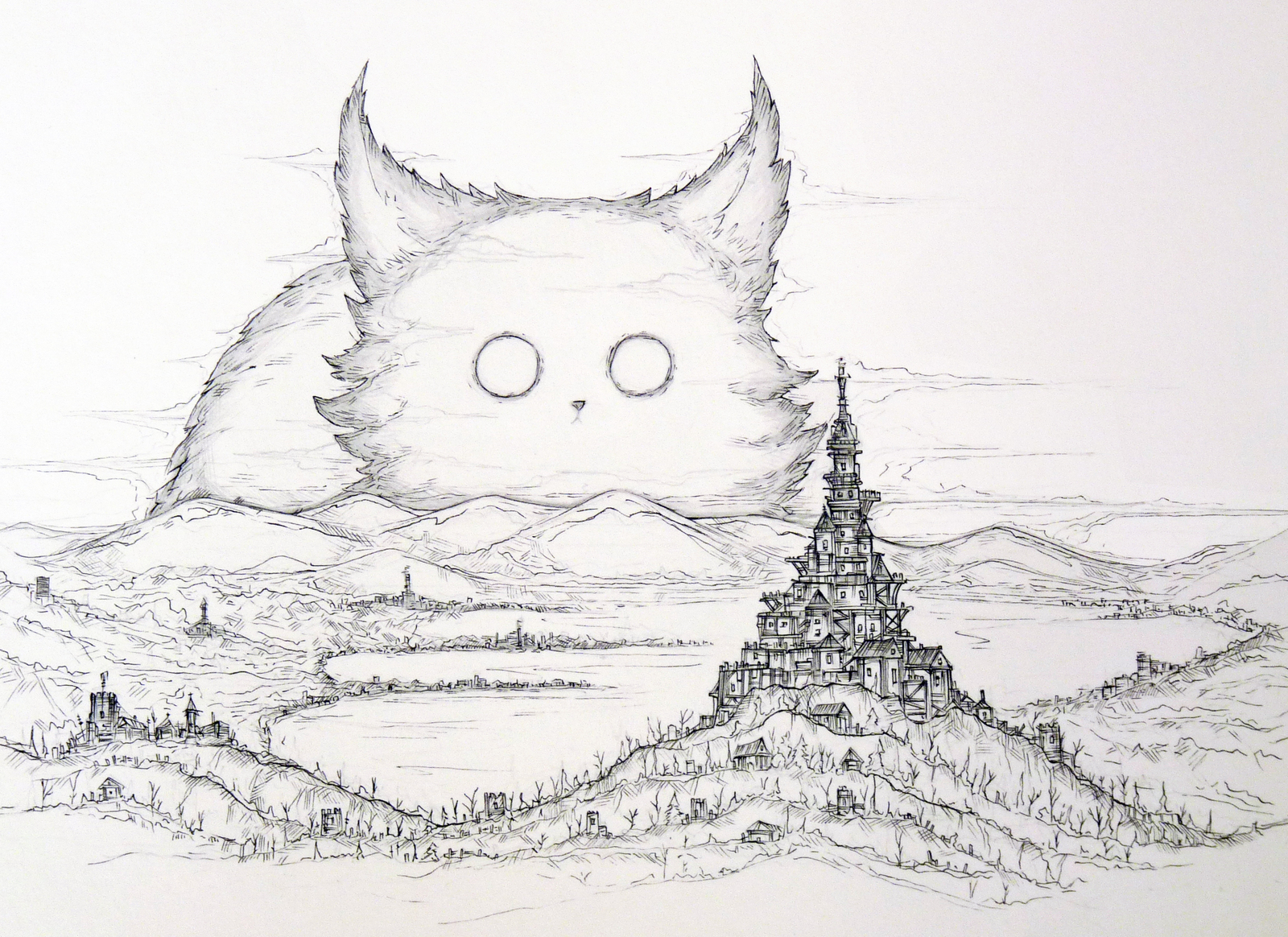 Sketch - My, Drawing, Sketch, Art, cat, Lock