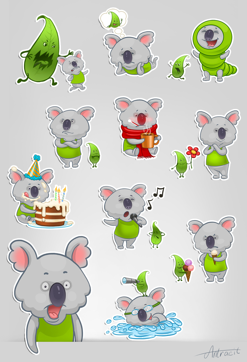 Stickers - My, Digital drawing, Computer graphics, Vector graphics, Koala, Hamster, Monster, Stickers, Longpost