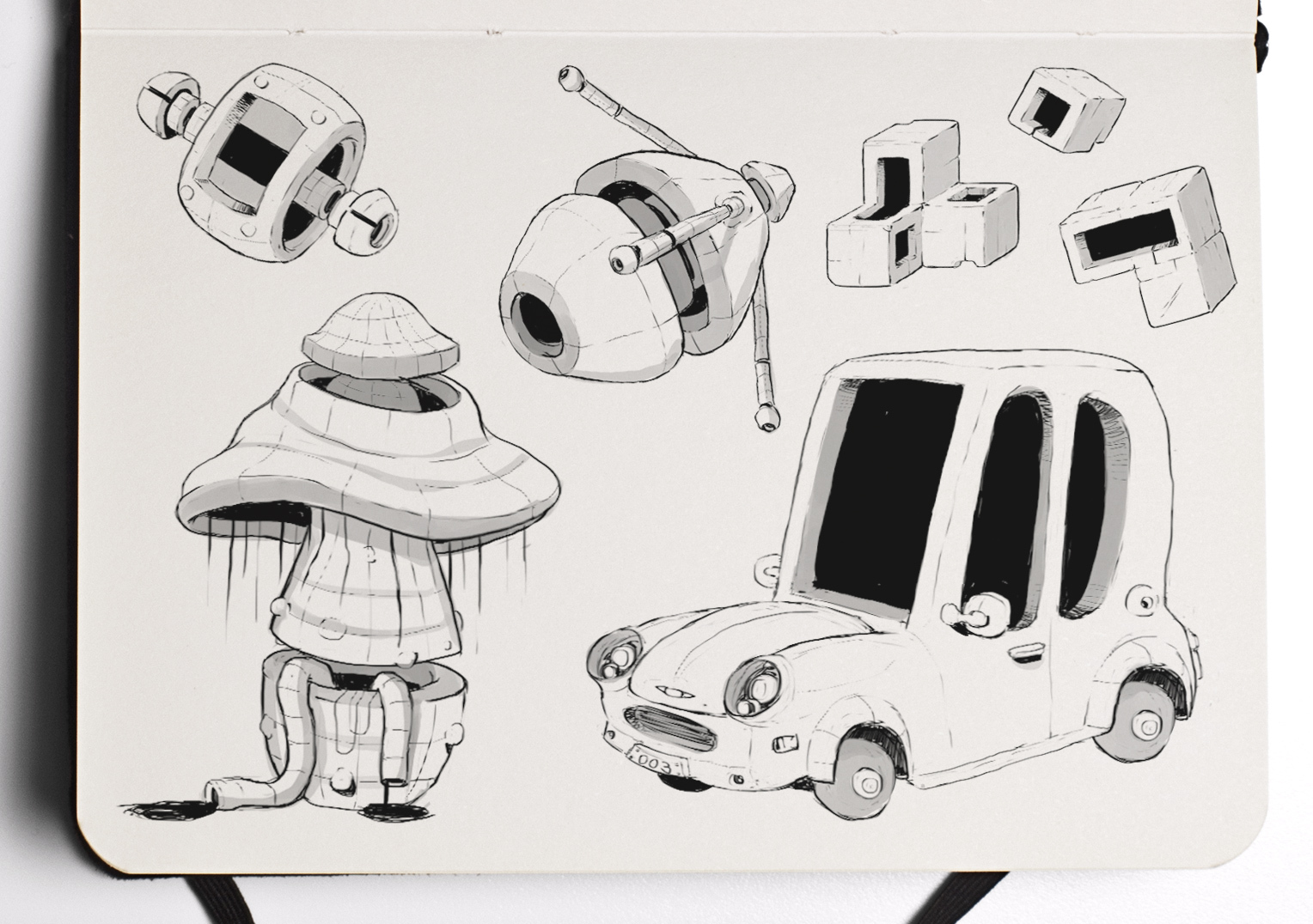 I am learning to draw. Day 3 - My, Art, Sketch, Sketchbook, Auto, Robot, Mushrooms, Photoshop