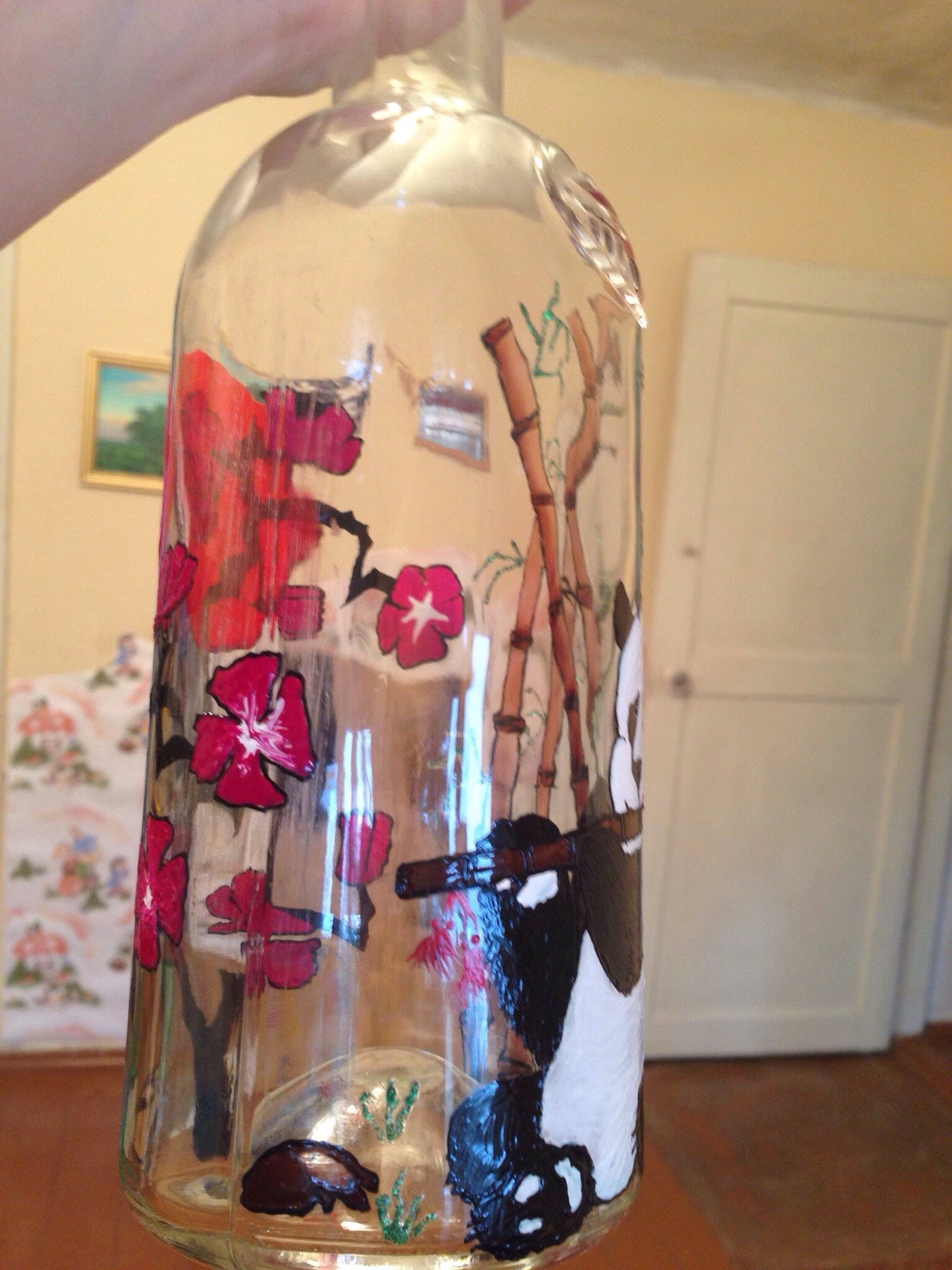 Stained glass on a bottle - My, Stained glass, Bottle, Painting on glass, Panda, Longpost