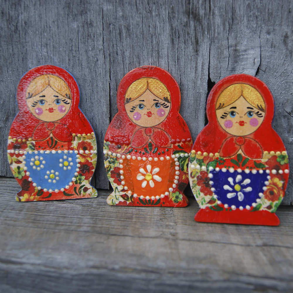 Nesting dolls - My, Matryoshka, Magnet, Decoupage, Painting on glass