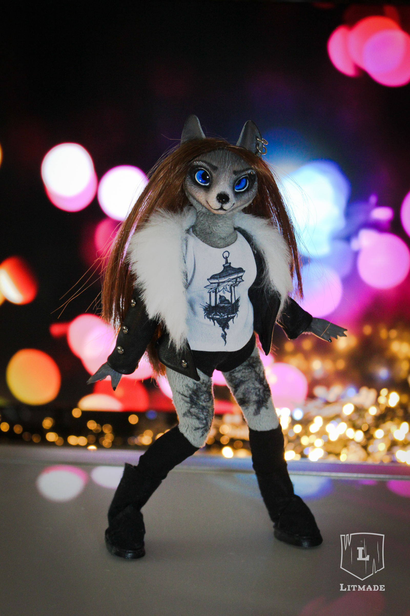 Wolf girl. In the spirit of New York. ^.^ - My, Wolf, Girls, Doll, Handmade, Polymer clay, Furry, Litmade, Longpost