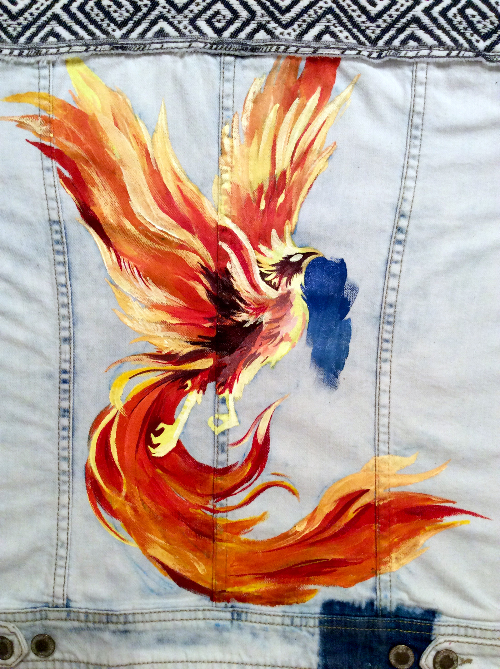 Burn but don't burn... Burn to shine... (Almost Friday mine) - My, Phoenix, Acrylic, Drawing, Painting on fabric, Friday, Brightness, Paints, Autumn, Longpost