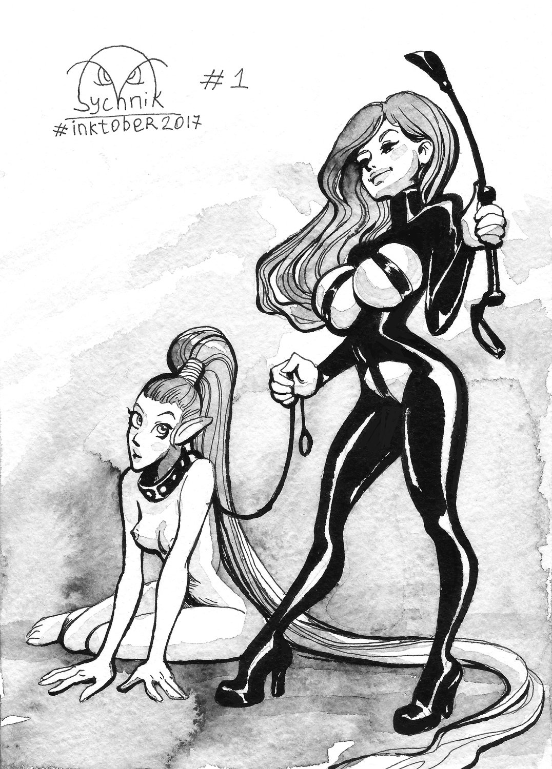 inktober picture one - NSFW, My, Inktober, Mascara, , Hand-drawn erotica, Latex