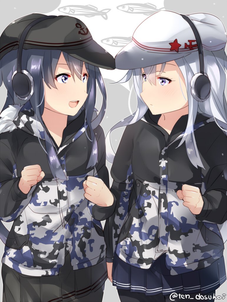 А и еще немного артов с товарищем - Kantai Collection, Verniy, Hibiki, Akatsuki, Saury event, Аниме, Anime Art, Длиннопост