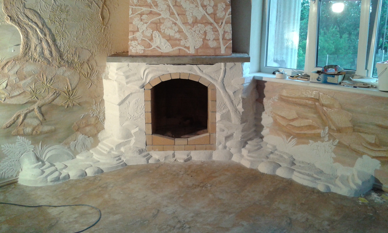 Facing of a fireplace a volumetric bas-relief. - My, Fireplace, With your own hands, Лепка, Bas-relief, Longpost