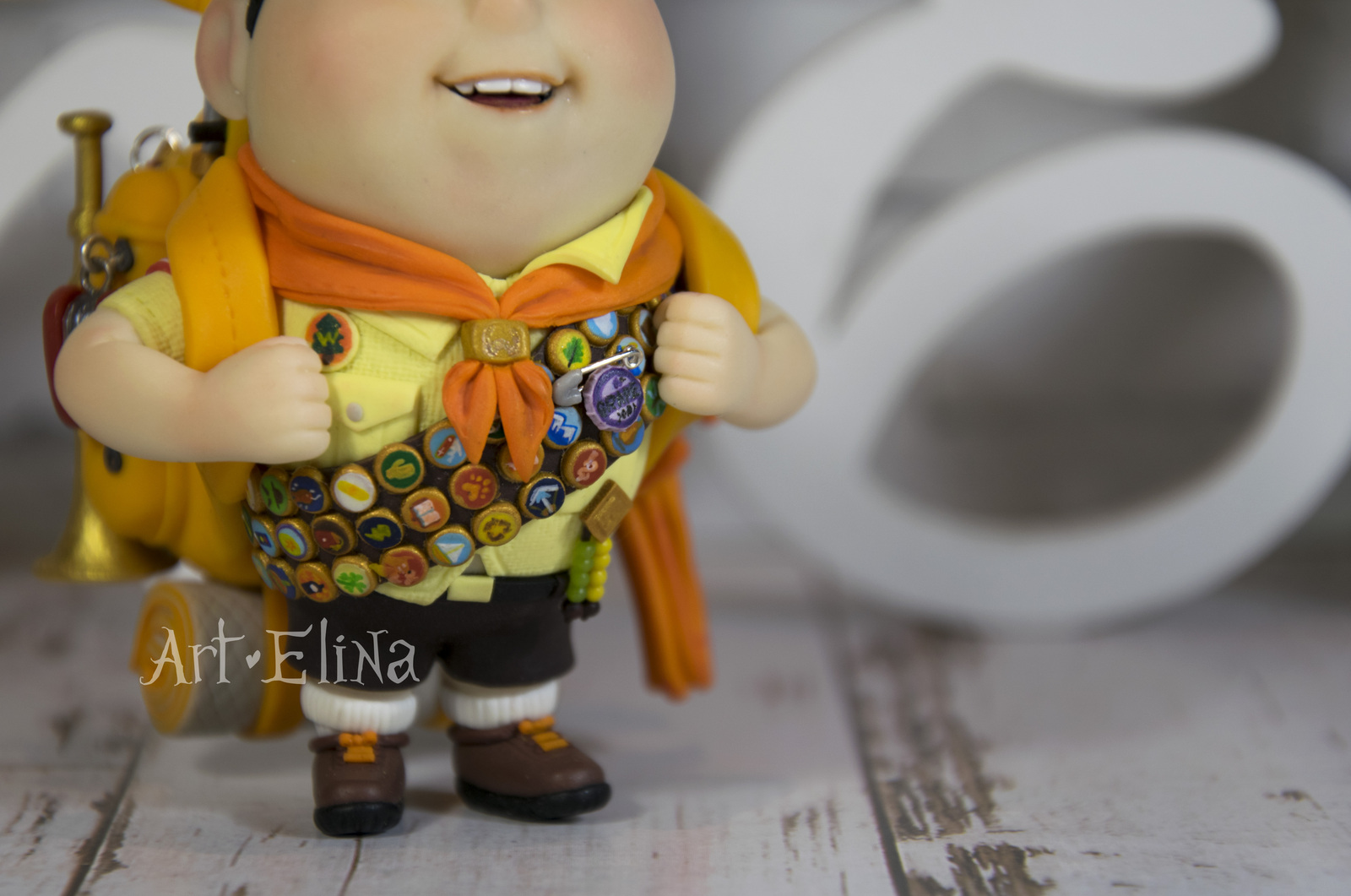 Russell boy scout from the cartoon Up from polymer clay - My, Polymer clay, Figurine, Up, Longpost, Figurines