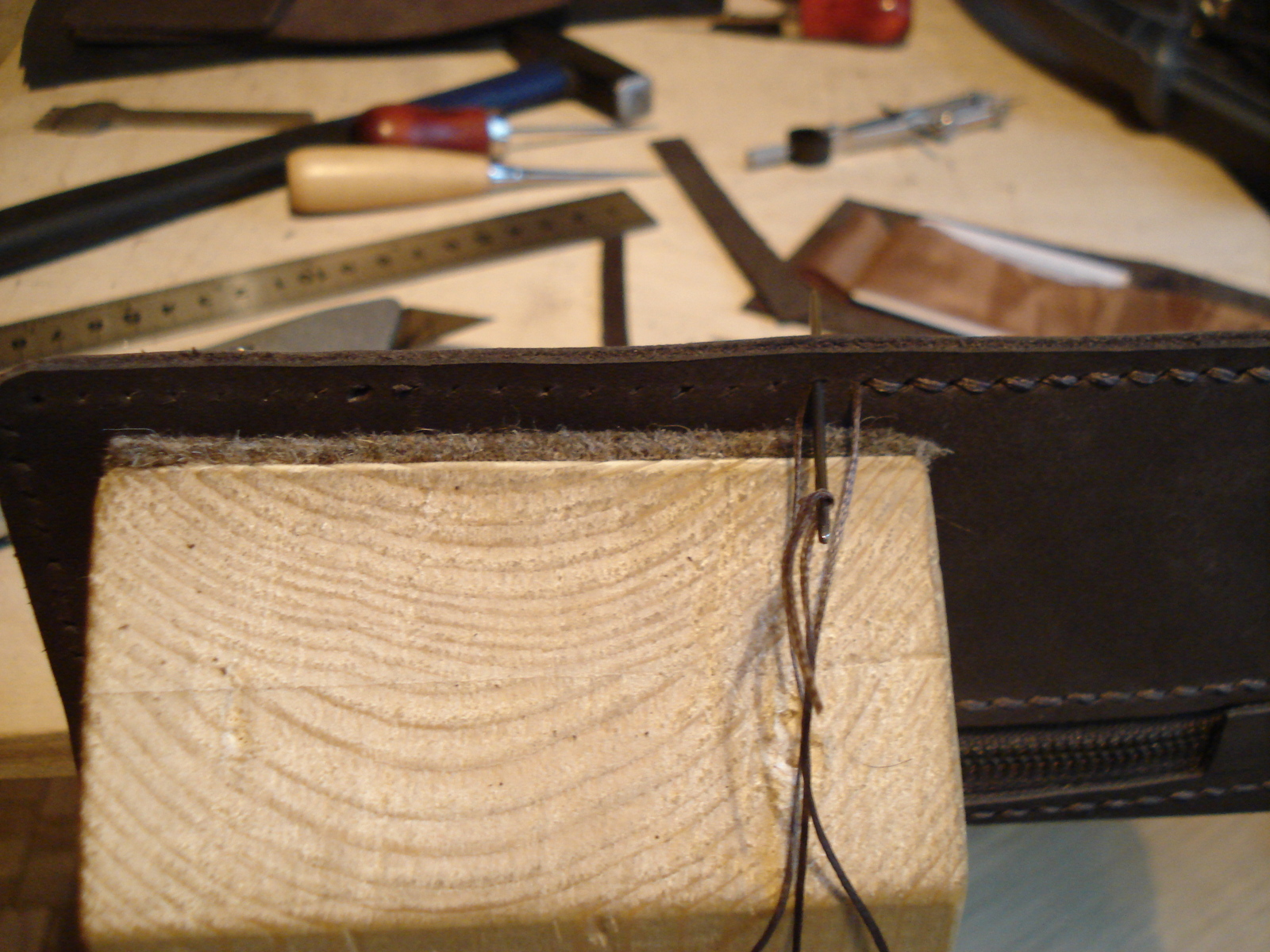 Purse with a compartment for coins. - My, Leather, Leather, Needlework with process, Longpost, Purse