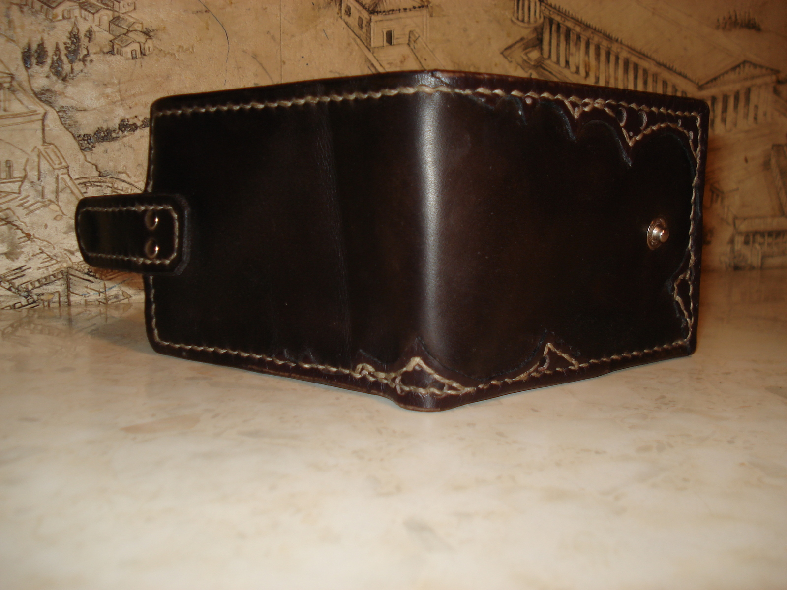 Purse with a compartment for coins. - My, Leather, Leather, Needlework with process, Longpost, Purse