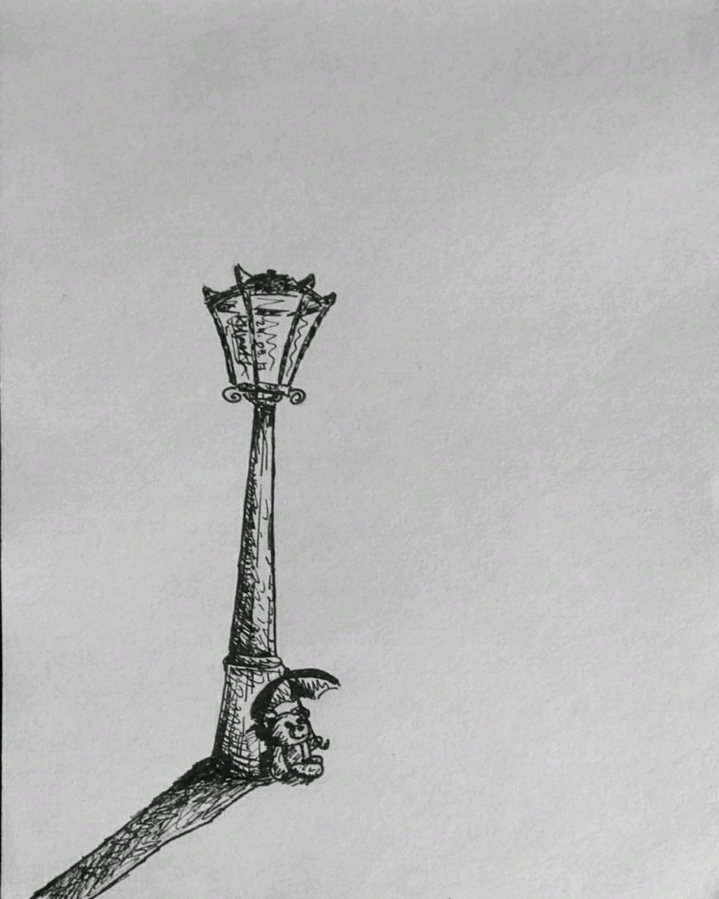 Night, street, lamp, bears... - My, Pen drawing, Drawing, Beginner artist, Plush Toys