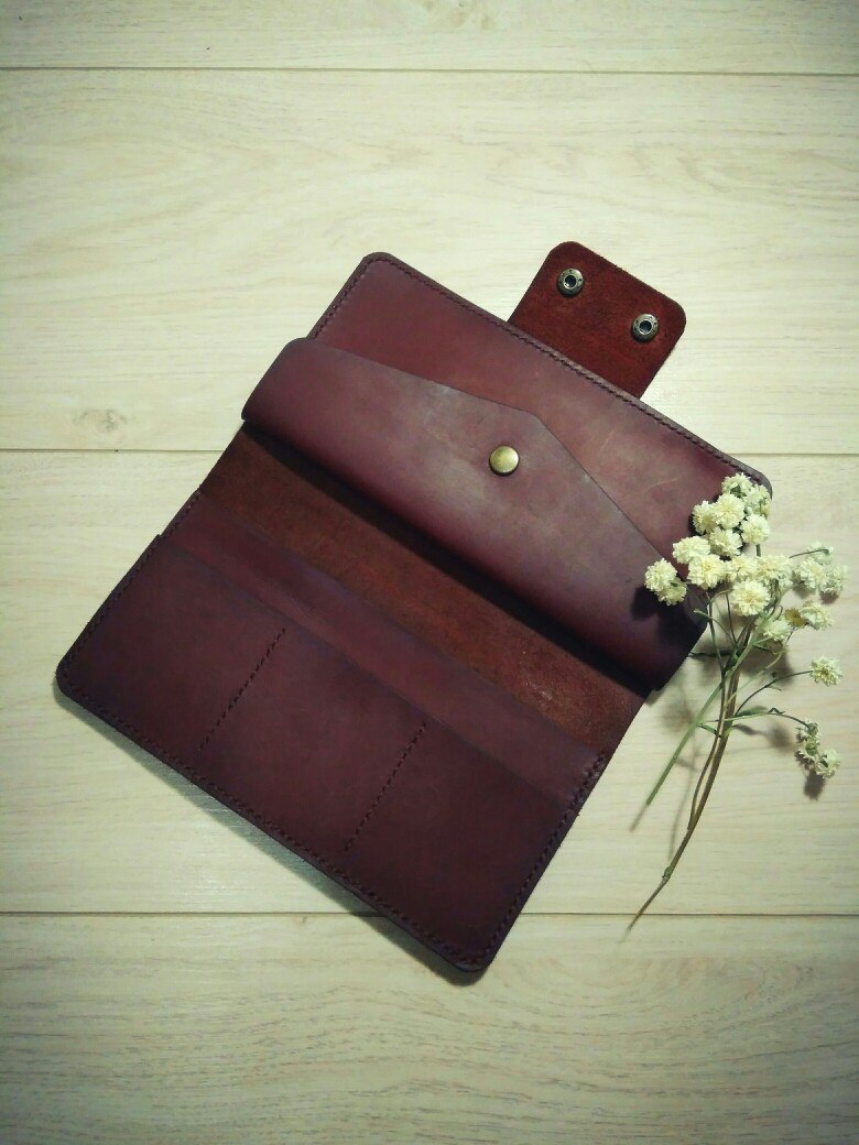 Large wallet made of genuine leather - My, Leather, With your own hands, Longpost