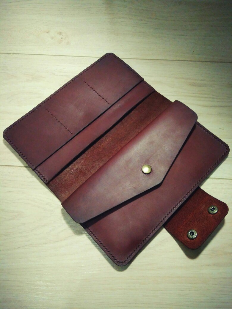 Large wallet made of genuine leather - My, Leather, With your own hands, Longpost