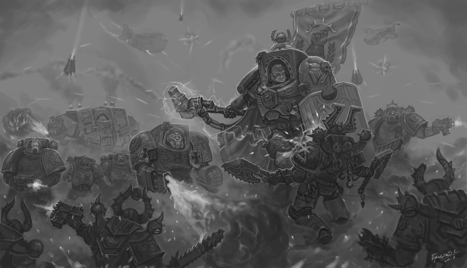 Арты Константина Емельянова - Warhammer 40k, Wh Art, Фан-Арт, Космодесант, Орки, Длиннопост