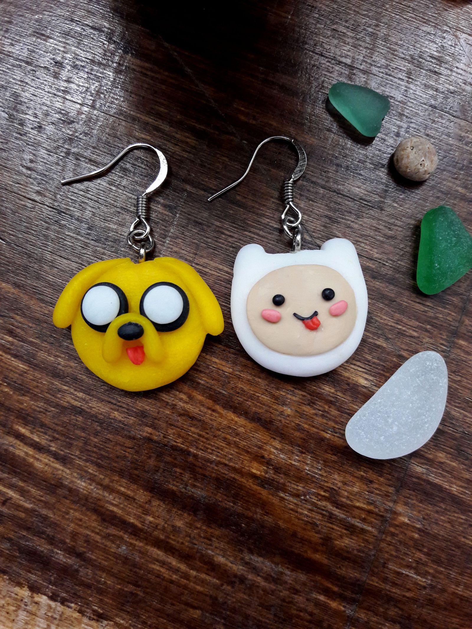 Paired pendants and earrings Jake and Finn from Adventure Time handmade. - My, Adventure Time, Finn and Jake, Polymer clay, With your own hands, Handmade, Earrings, Pendant, Longpost