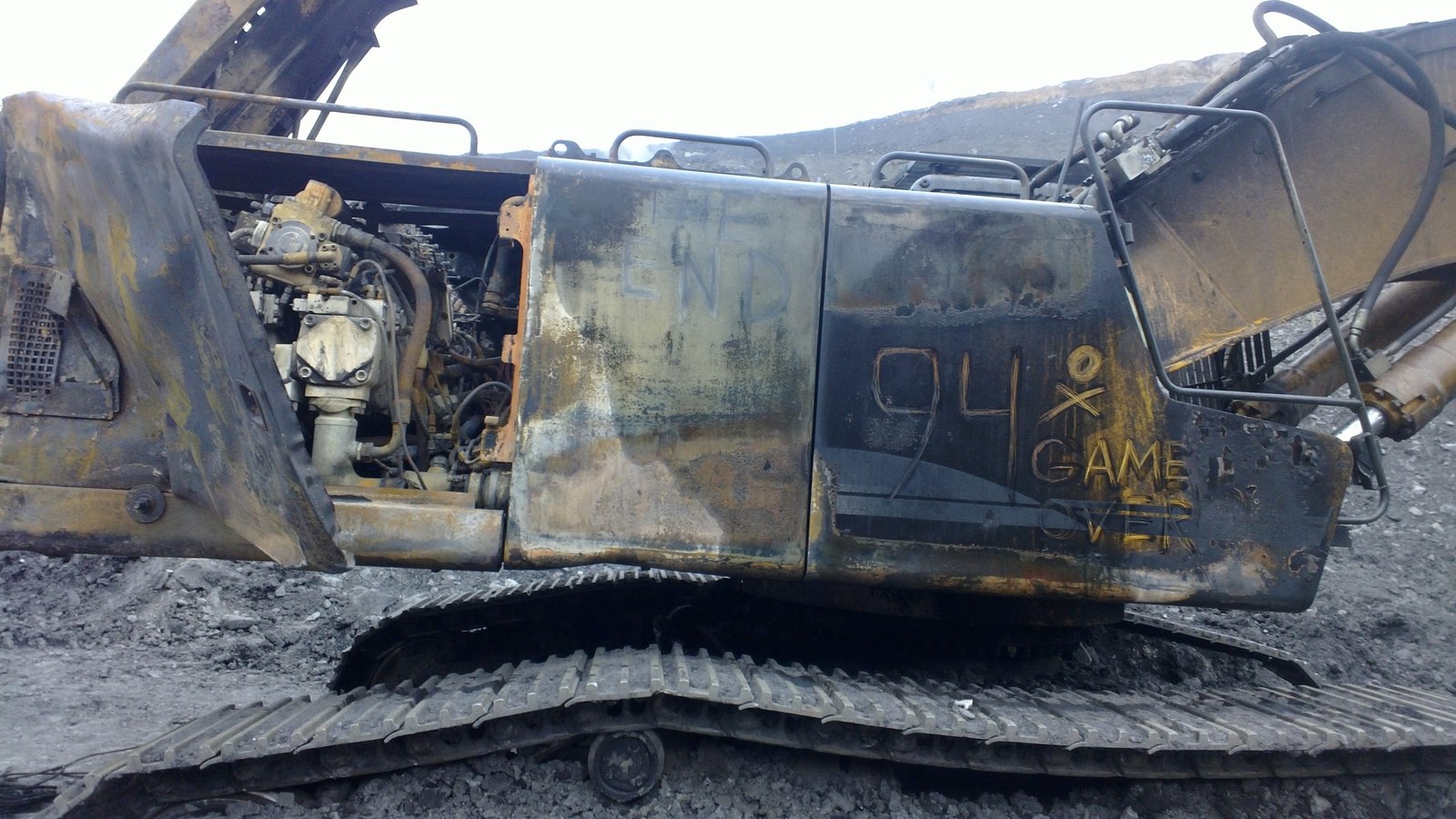 Consequences after the fire - My, Excavator, Work, Morning