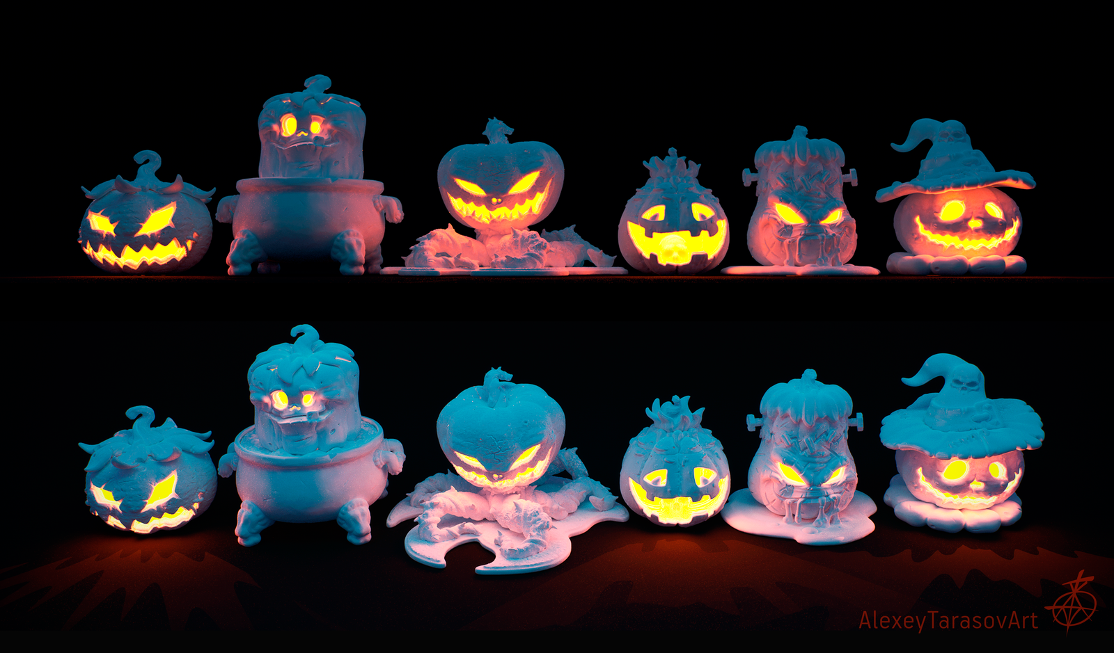 As I already got these monotonous pumpkins ... I will make my own! - My, Art, Zbrush, Pumpkin, Halloween, Sculpture, Miniature, , Cartoons, Video, Longpost, Miniature, Horror