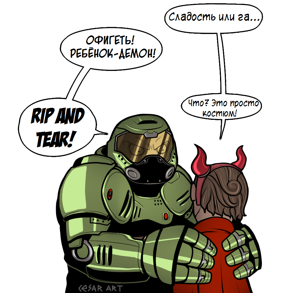 Halloween division - My, Cesar art, Doom, Doomguy, , Halloween, Comics, Games