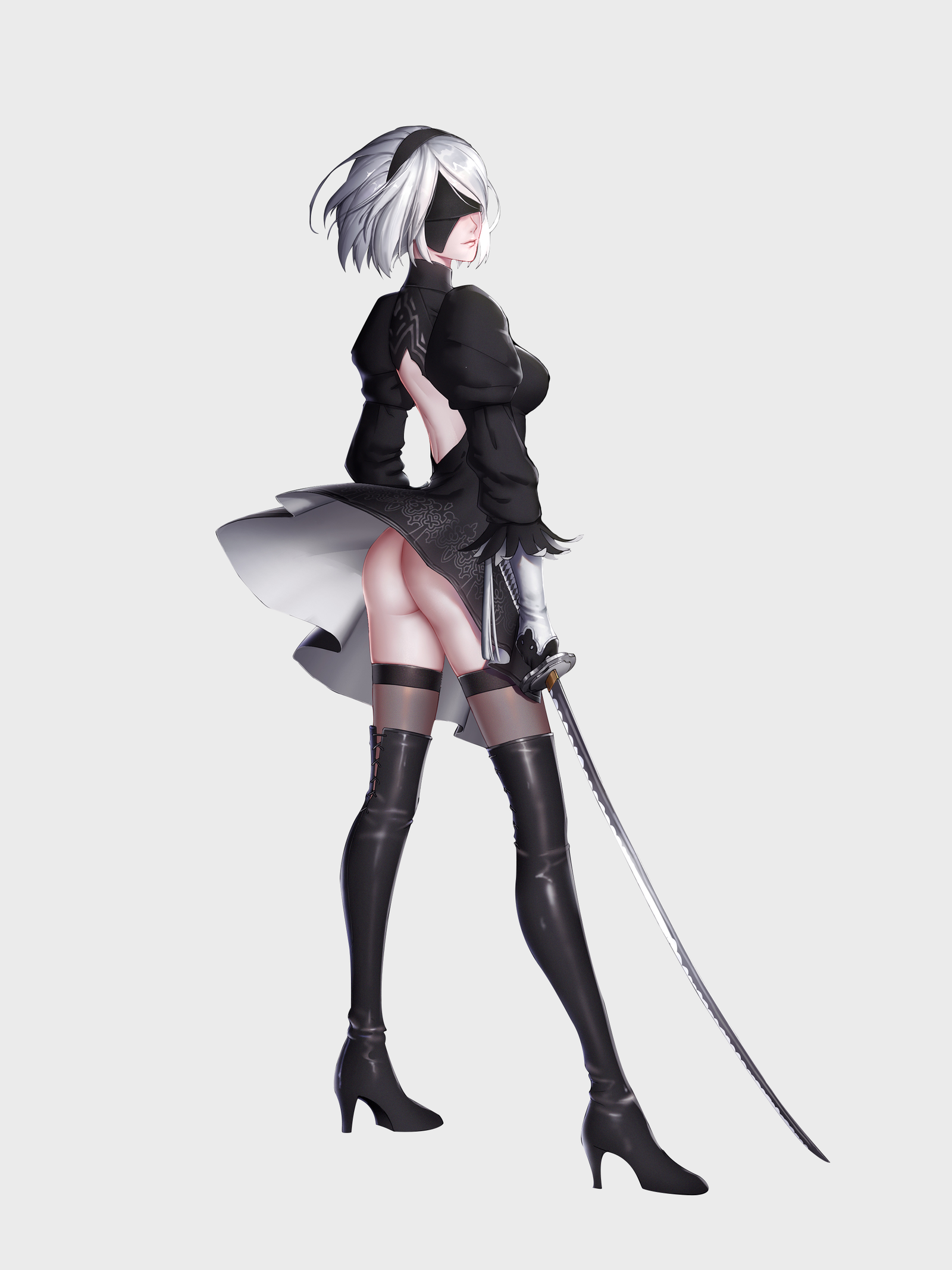 2B with her sword - NSFW, Игры, NIER Automata, Yorha unit No 2 type B, Аss, Попа