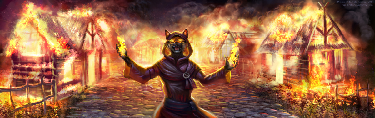 Fire - Furry, Art, Red-Izak, Fire, Magic, Fire, cat