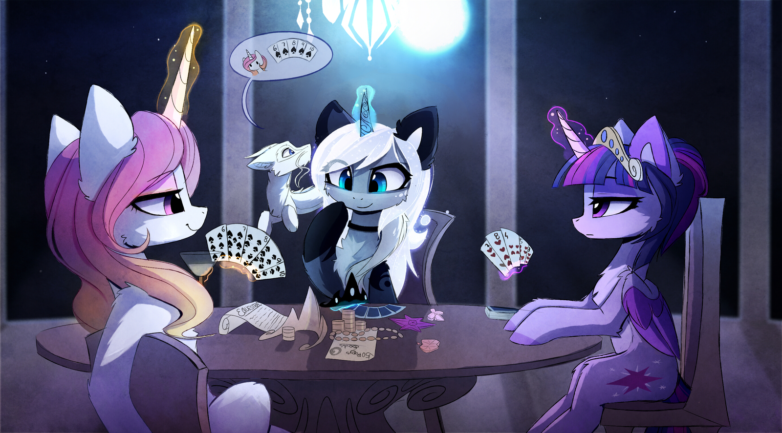 Poker Night - My little pony, PonyArt, Princess celestia, Princess luna, Twilight Princess, Zefiroth, Magnaluna