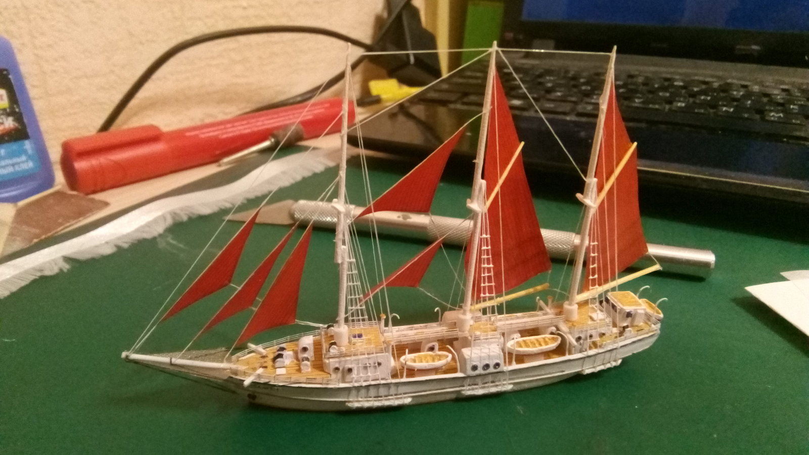 Scarlet sails, barquentine SECRET in a bottle - My, Ship in a bottle, Scarlet Sails, Models, Souvenirs, Presents, Hobby, Handmade, , Longpost