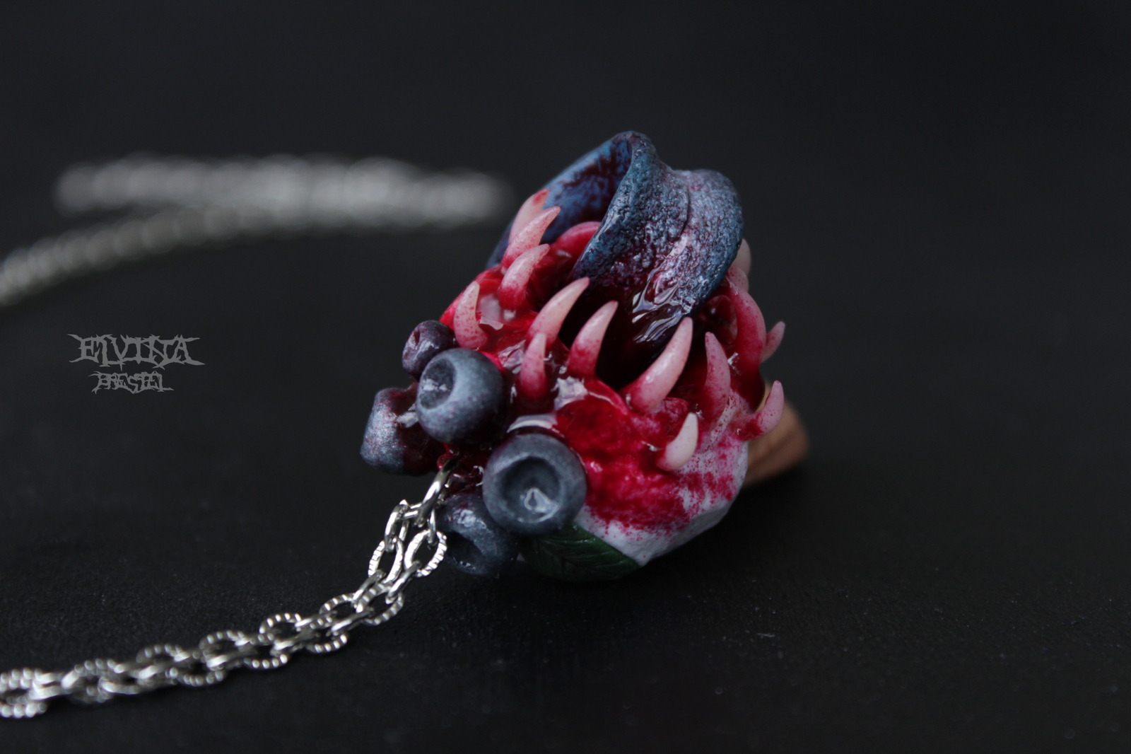 Blueberry predatory ice cream - My, Polymer clay, Ice cream, Blueberry, To fall, Predator, Longpost