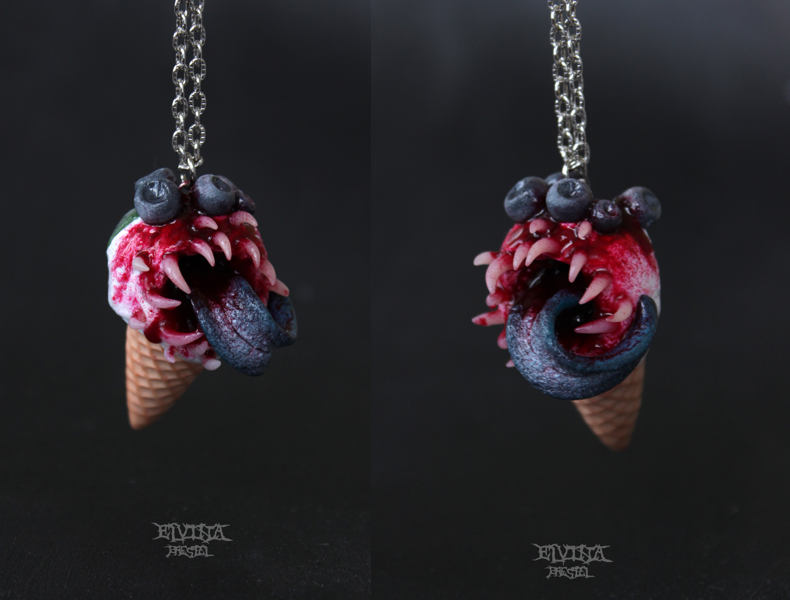 Blueberry predatory ice cream - My, Polymer clay, Ice cream, Blueberry, To fall, Predator, Longpost