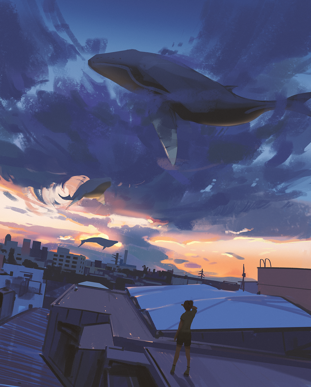 Sky whales - Арт, Рисунок, Кит, Snatti