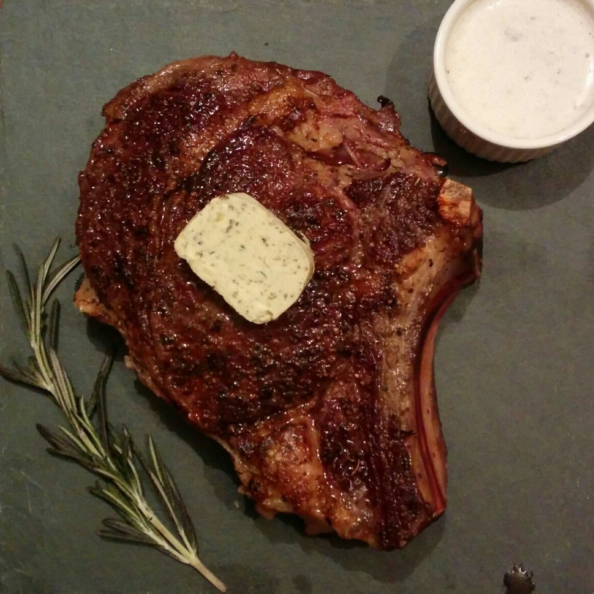 Tomahawk steak with spicy butter and mushroom sauce - My, Steak, Steak, Foodporn, Mrvalettcooking, Longpost, Food, Recipe