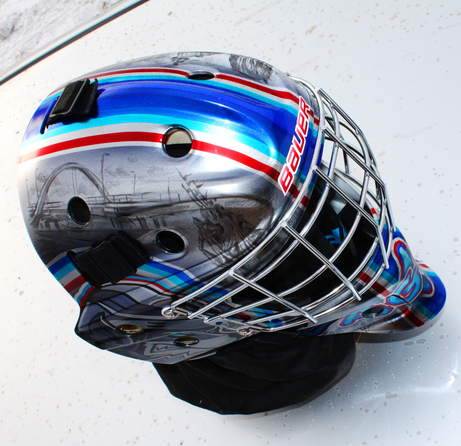 Airbrushing on a hockey helmet for a young goalkeeper from Surgut. - My, Longpost, Art, Images, Airbrushing, Hockey, Tyumen, Bauer