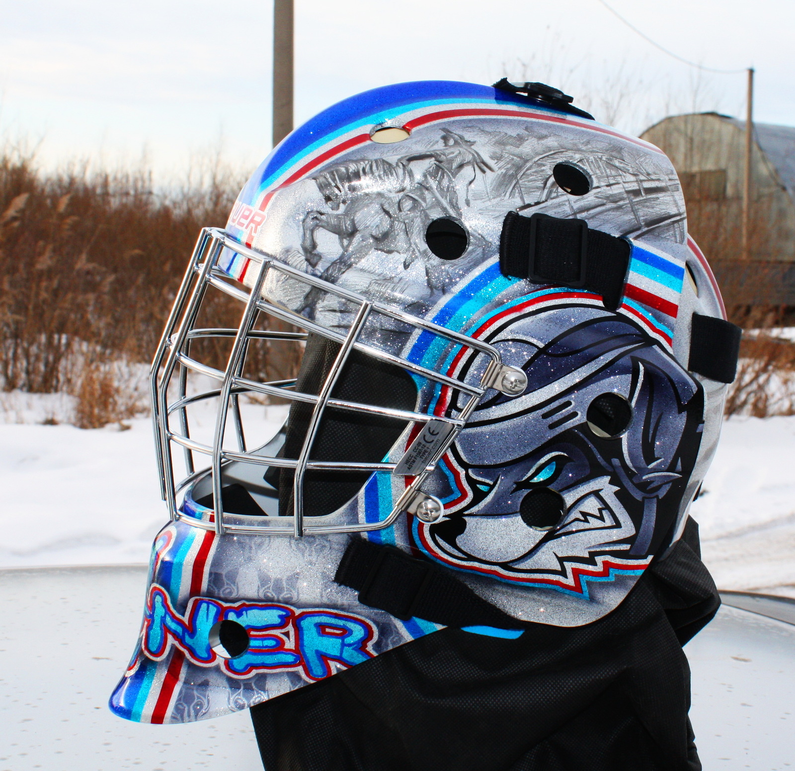 Airbrushing on a hockey helmet for a young goalkeeper from Surgut. - My, Longpost, Art, Images, Airbrushing, Hockey, Tyumen, Bauer