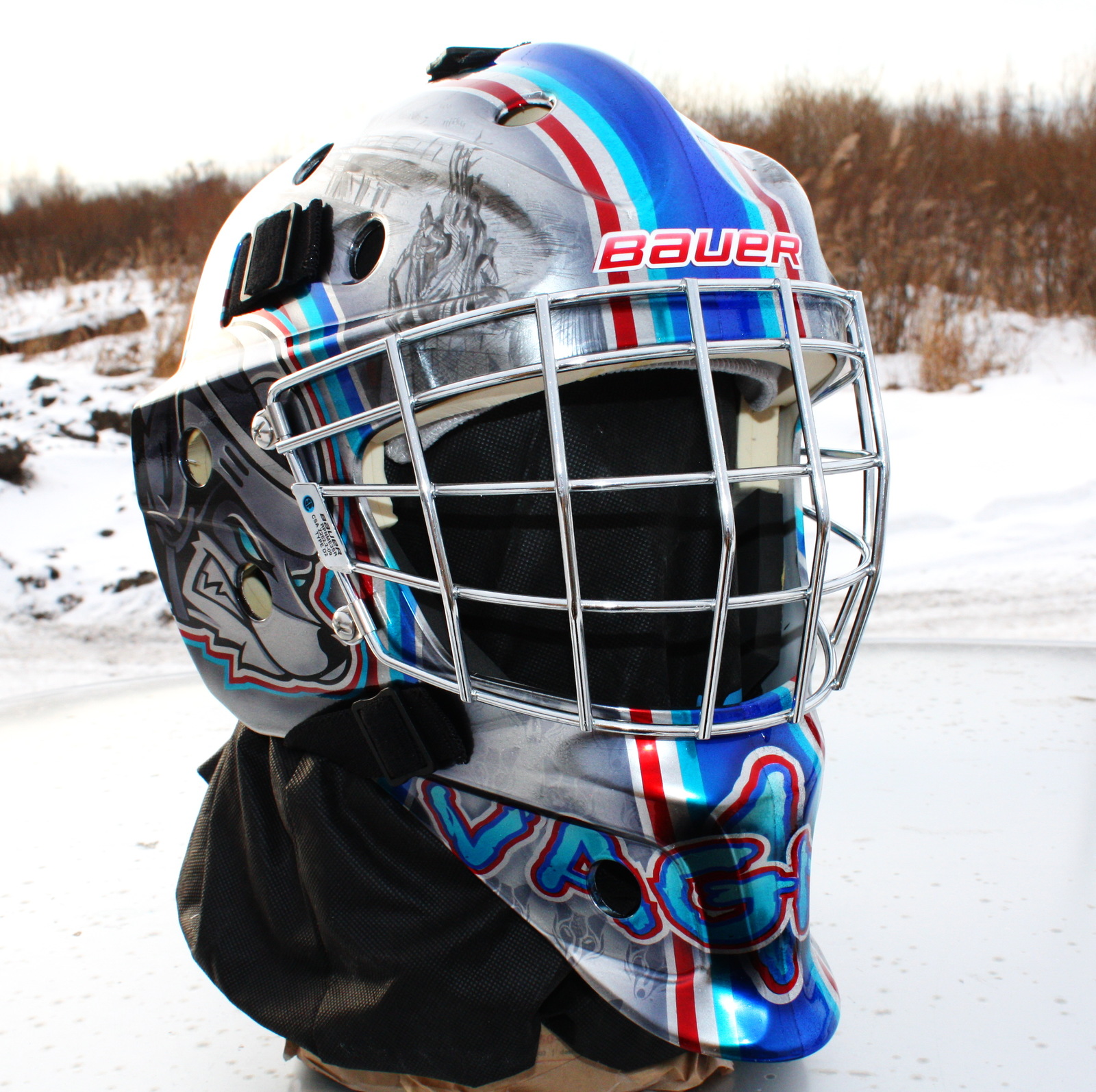 Airbrushing on a hockey helmet for a young goalkeeper from Surgut. - My, Longpost, Art, Images, Airbrushing, Hockey, Tyumen, Bauer