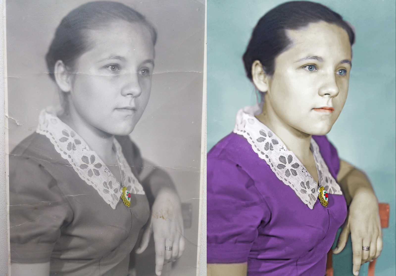 Old photo of mother. colorization - My, Photoshop, Photo restoration, Colorization, Mum