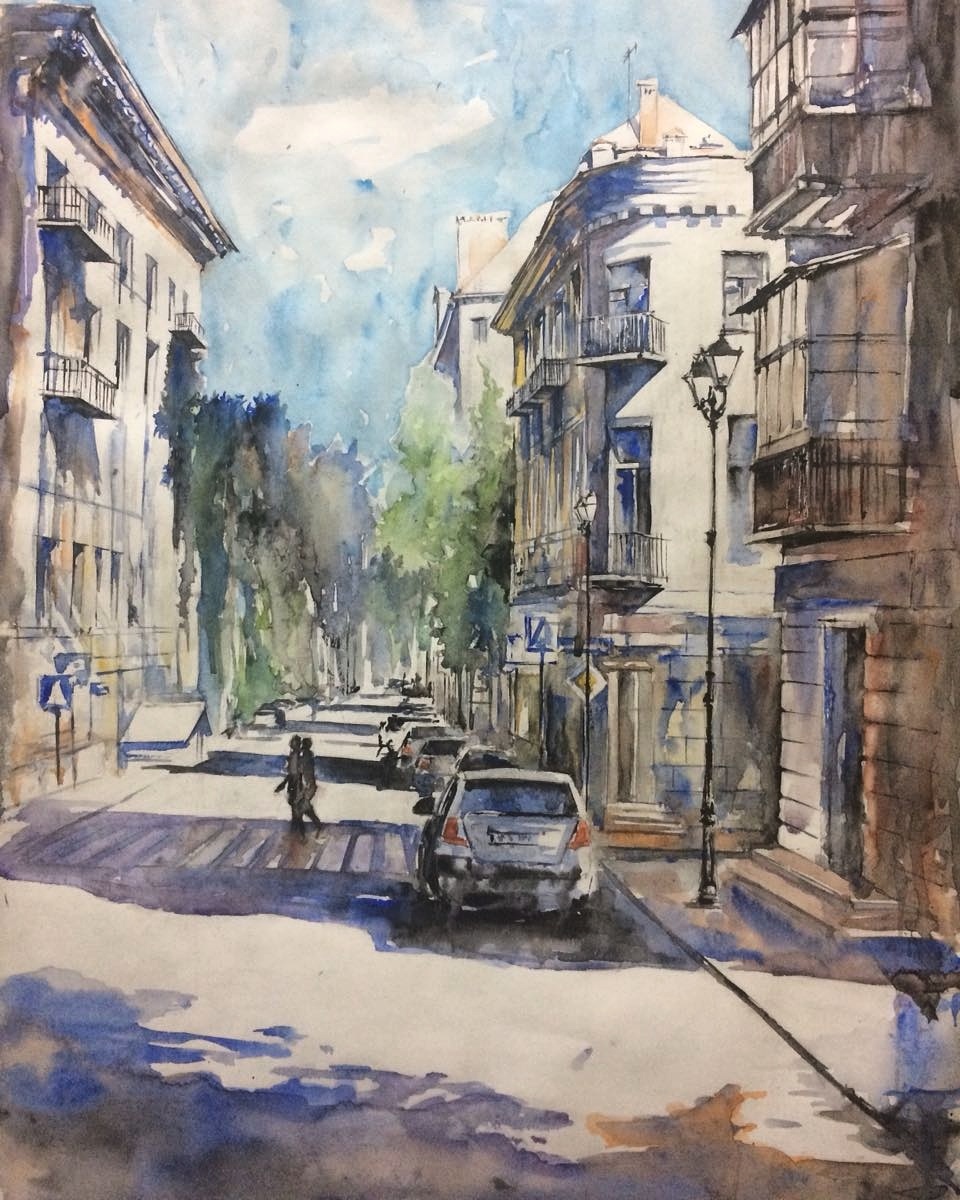 Картины ростов. Городской пейзаж Ростов на Дону. Ростовский пейзаж живопись Ростов на Дону. Живопись акварель Ростов-на-Дону. Улица акварелью.