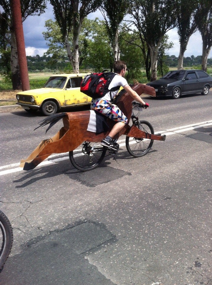 Bike horse on bike day - My, Cyclist, Craft, stood out, What's this?, Tyap Lyap, From improvised means, My, Mariupol, Video, Longpost, And so it will do