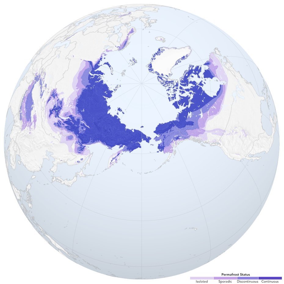 Территория вечной мерзлоты в Северном полушарии. | Пикабу