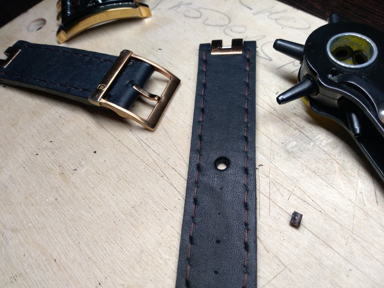 Cerruti watch strap. History of creation in photos №6. - My, Needlework with process, Watchband, Handmade, Leather, Strap, Order, Longpost