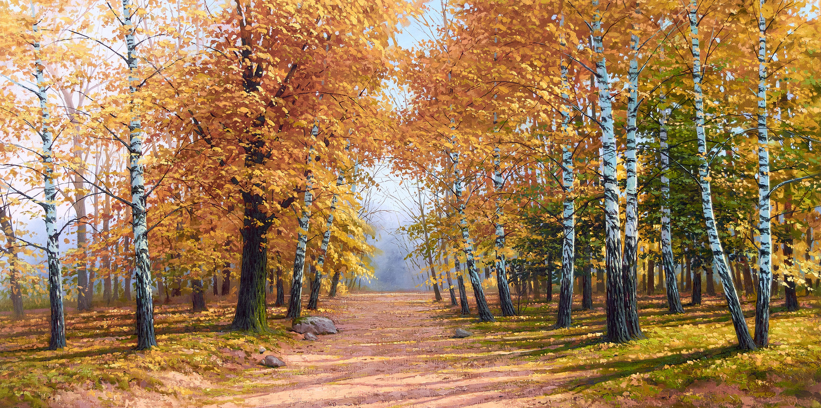 How do you like autumn?) Oil on canvas. 120X60 - My, Painting, Landscape, Autumn