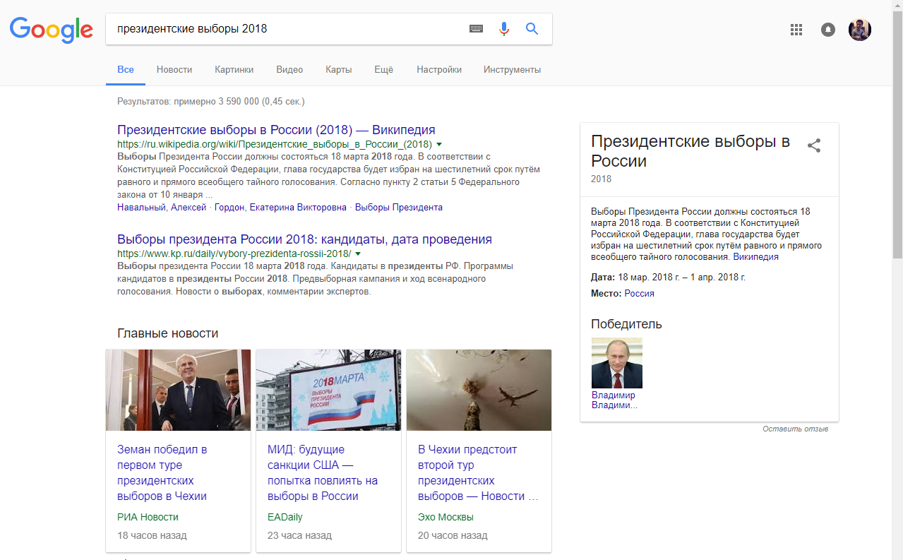 Google sees a clear future - Vladimir Putin, Elections 2018, Candidates, Obviousness