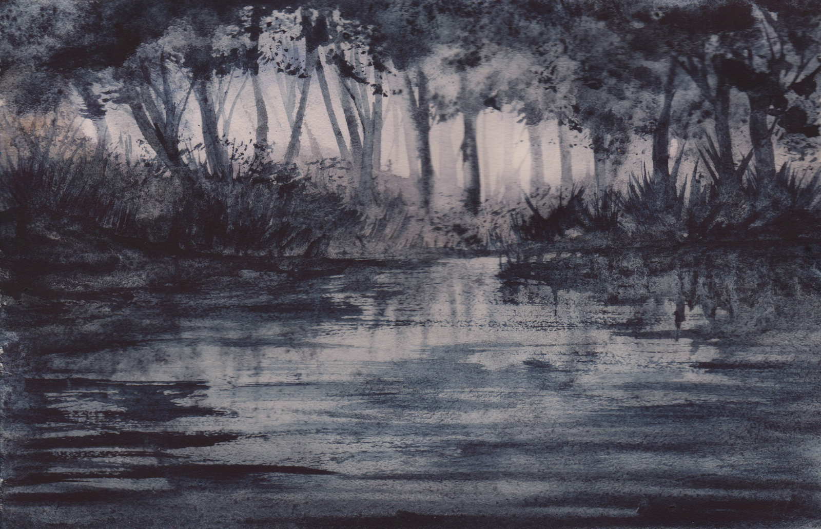 Forest (grisaille technique) - My, Forest, Watercolor, Creation, Grisaille