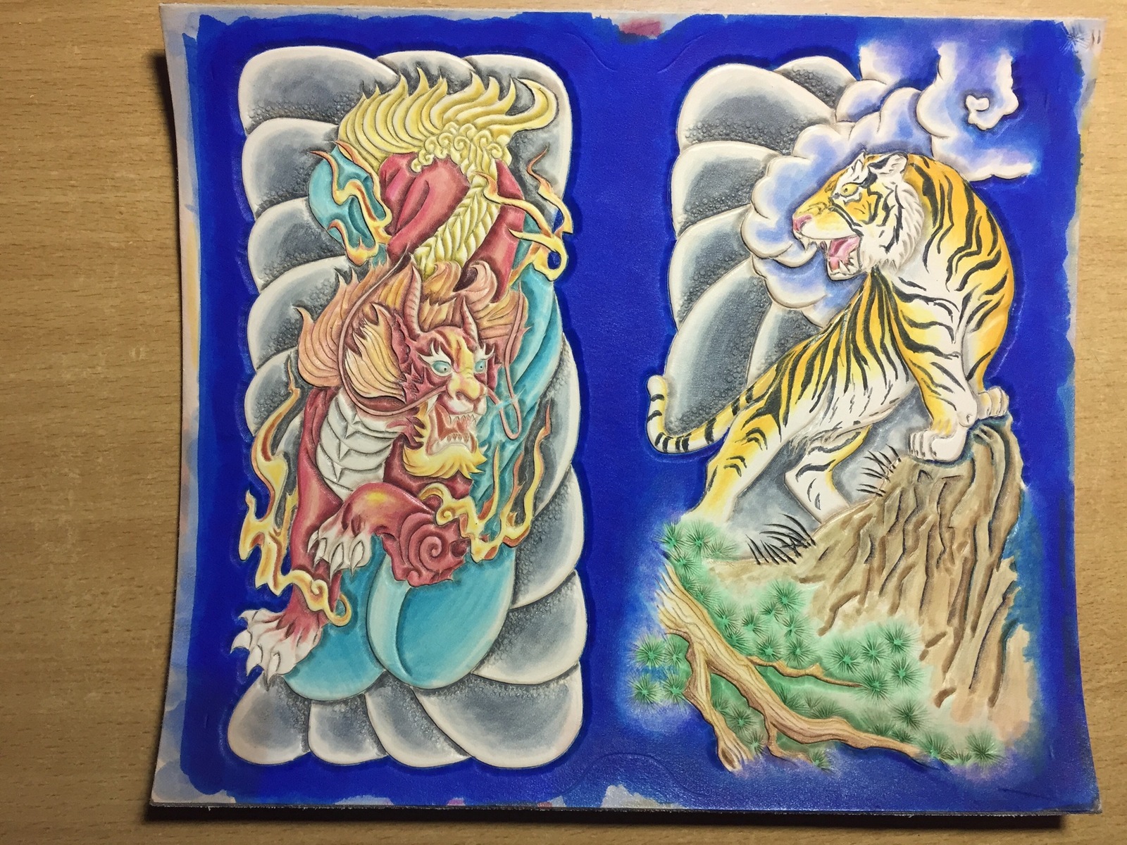 dragon and tiger - My, Leather, Needlework with process, Leather products, Wallet, Presents, Leather craft, Leather, Longpost