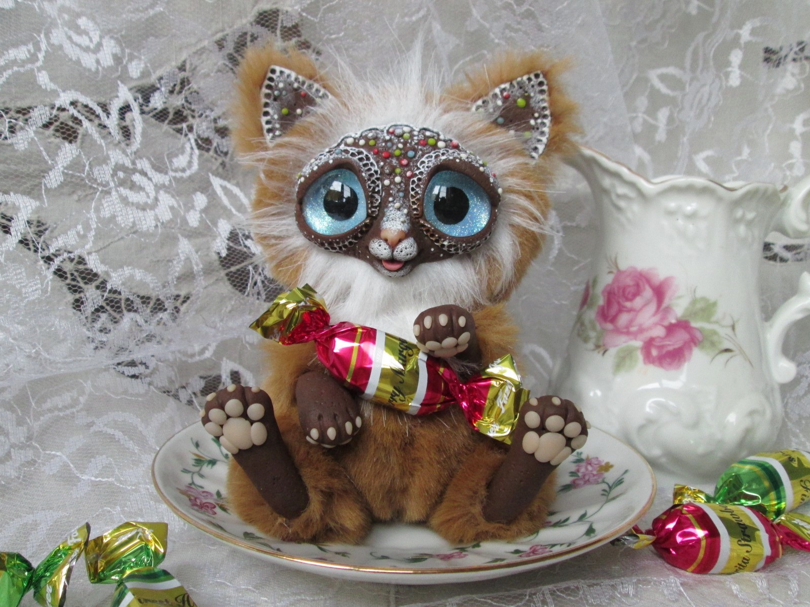 Kitten Gingerbread - My, Gingerbread, Sweets, Author's toy, Eyes, , Longpost