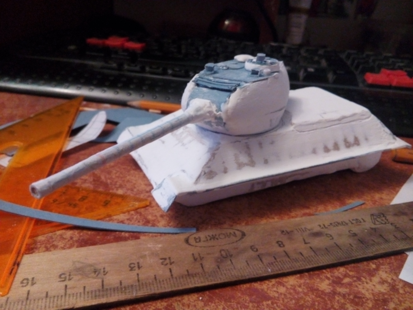 Model of the T-34-85 tank from cardboard 1:48 - My, t-34-85, Models, Longpost, Cardboard model, Cardboard models