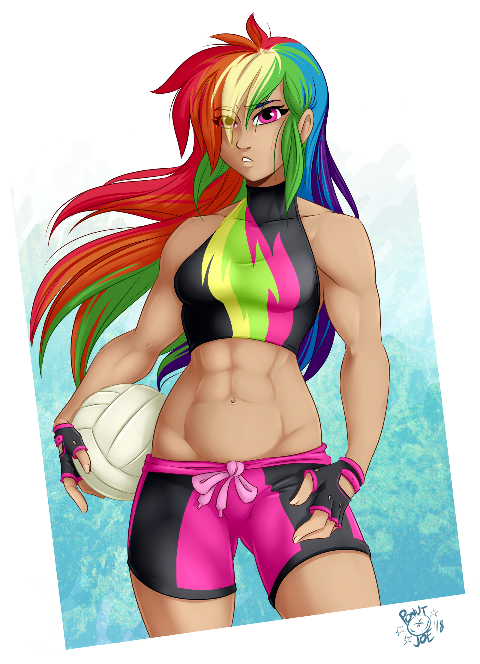 Rainbow dash - Ponutjoe, Art, Strong girl, Humanization, Rainbow dash, My little pony, Fitonyashka, Sports girls