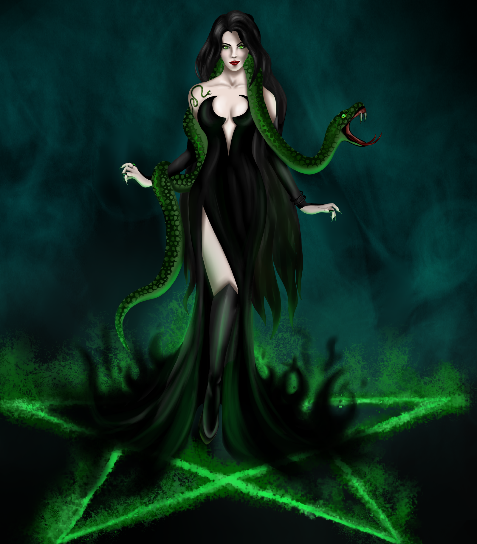 fanfic character - My, Art, Beautiful girl, Snake, Pentagram, Characters (edit), Demon