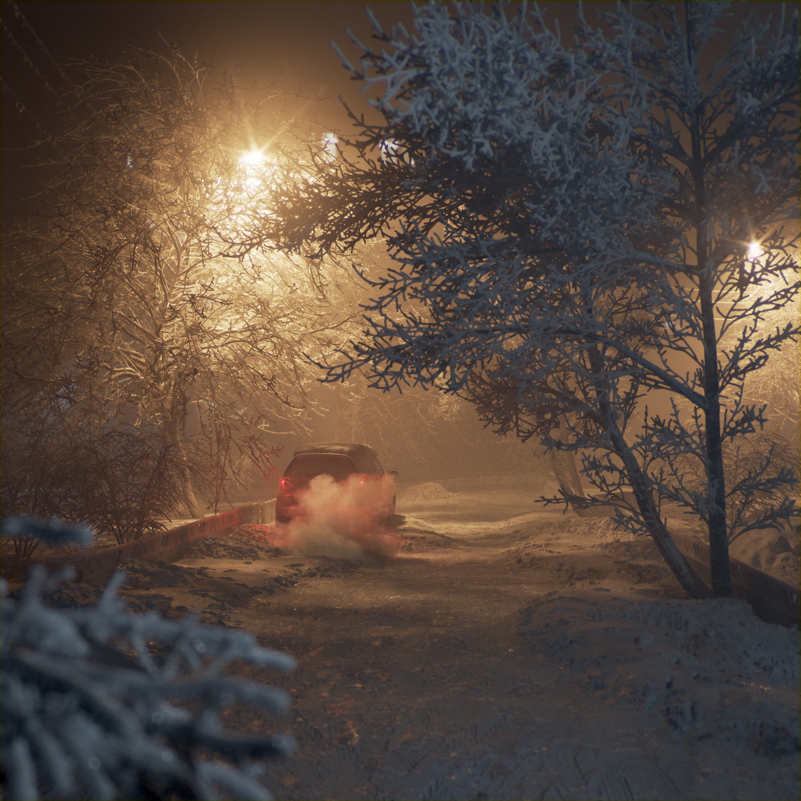 minus forty seven - My, 3DS max, Winter, freezing, Snow, Frost, Tree, Krasnoyarsk, Computer graphics, Longpost