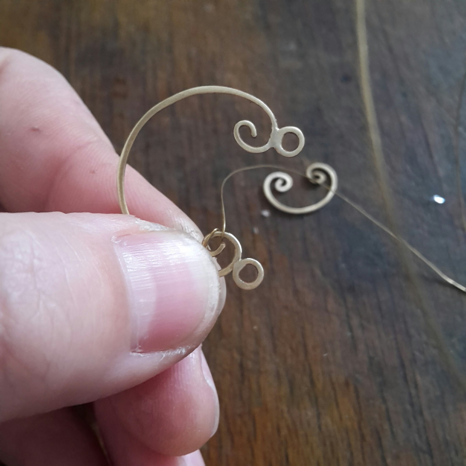 Brass earrings with pearls, part 2. - My, Needlework with process, Wire jewelry, Earrings, Longpost