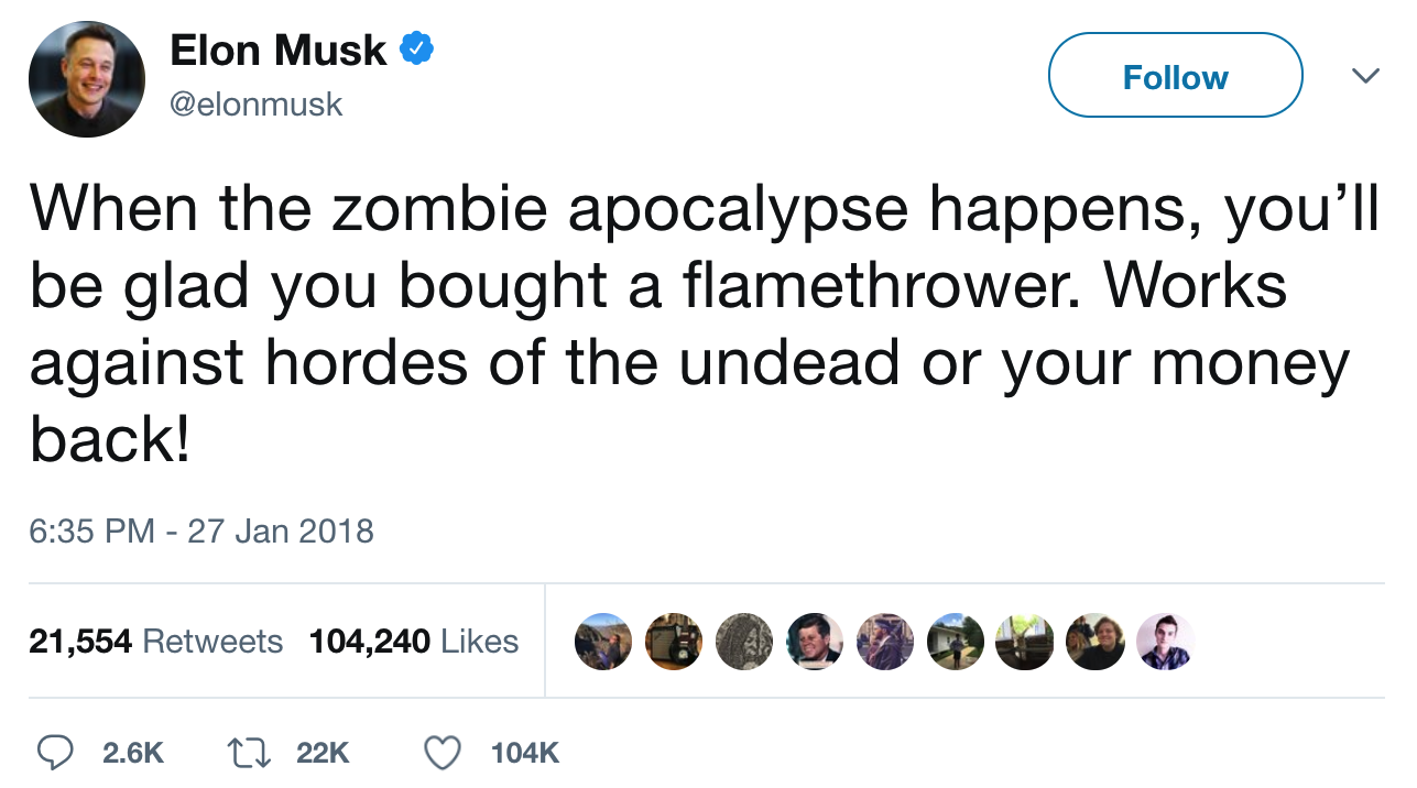 Elon Musk's flamethrower turned out to be a gas burner - Flamethrower, Burner, Elon Musk, The Boring Company, Twitter, GIF, Longpost, Video